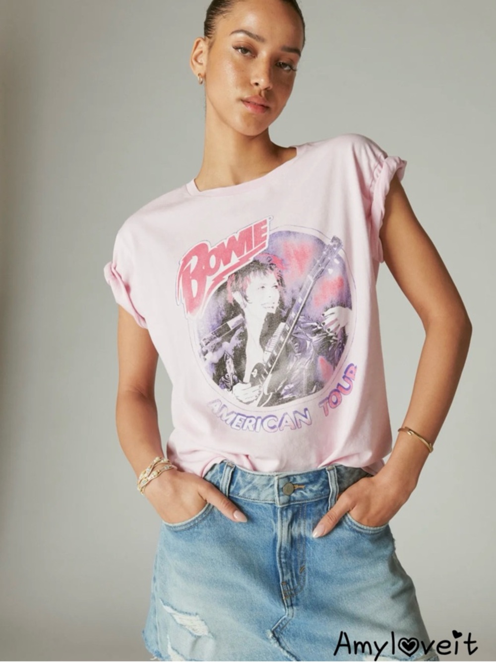 Lucky Brand Bowie Neons Boyfriend Band Tee Shirt #24